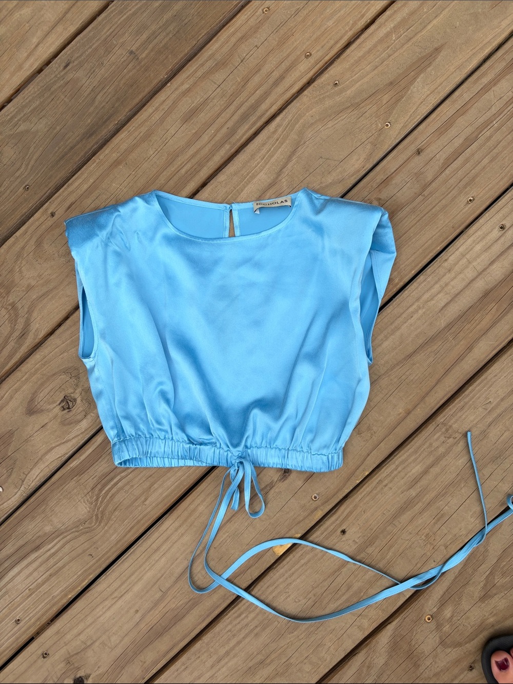 NICHOLAS Blue Silk Tie-Waist Crop Top